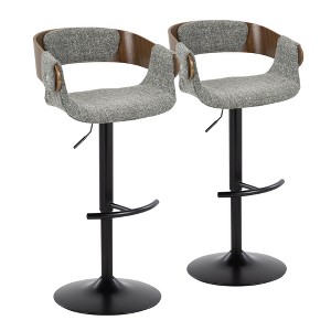 Adjustable Fabric Mid-Century Modern Swivel Bar Stool with Metal Base and Rounded Footrest for Home Bar or Kitchen (Set of 2) - 1 of 4