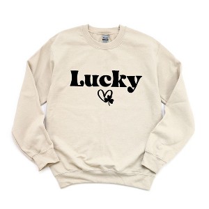 Simply Sage Market Women's Graphic Sweatshirt Lucky With Heart And Clover - 1 of 4