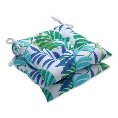 Pillow Perfect Set of 2 Islamorada Outdoor/Indoor Tufted Seat Cushions Blue/Green