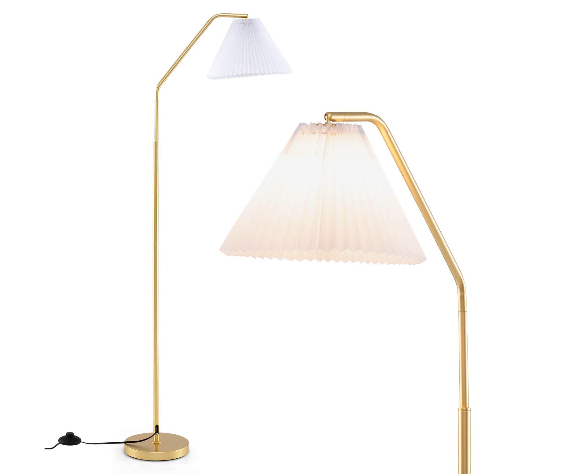 Costway 66” Arc Floor Lamp with Adjustable Lamp Head, Pleated Lampshade & Foot Switch
