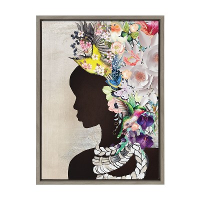 Kate and Laurel Sylvie Natural Woman Framed Canvas by Nikki Chu, 18x24, Gray