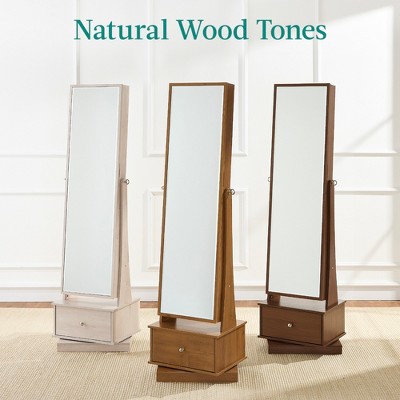 White 360 Swivel Standing Mirrored Jewelry Cabinet with LED Lights