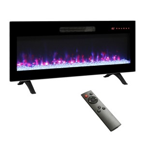 Recessed Ultra-Thin Tempered Glass Electric Fireplace with Remote, Multi-Color Flame & Emberbed, LED Light Heater - 1 of 4