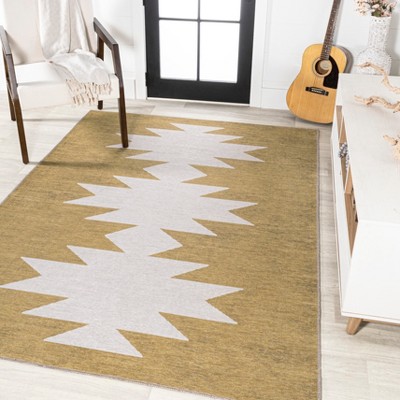 Ivory Moss Minimalist Geometric Synthetic Area Rug