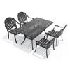 Hzzkey 5-Piece Rectangular Patio Dining Set, Cast Aluminum,Blue Cushions, Umbrella Hole,Black - 2 of 4