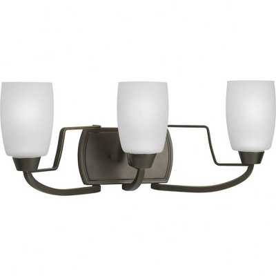 Progress Lighting Wisten Collection 3-Light Bath Bracket, Antique Bronze, Tapered Etched Glass Shade