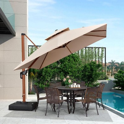 PURPLE LEAF 9/10/11/12ft Patio Umbrella with Base Outdoor Square Large Cantilever Umbrella Windproof Offset Heavy Duty Umbrella for Garden Deck Pool