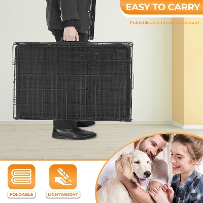 Large Black Metal Dog Crate with Double Door