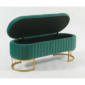 Kumasinova 45.6" Oval Velvet Storage Ottoman Bench,Versatile Foot Rest with Metal Legs,End of Bed Storage Bench for Bedroom,Entryway&Living Room - 1 of 4