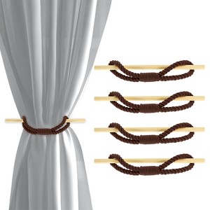 Unique Bargains Cotton Hand-Woven Decorative Drape Curtain Tiebacks with Wood Club - 1 of 4