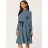 Allegra K Women's Elegant Work Sheath Mock Neck Flare Long Sleeve Knit Midi Dress - 3 of 4