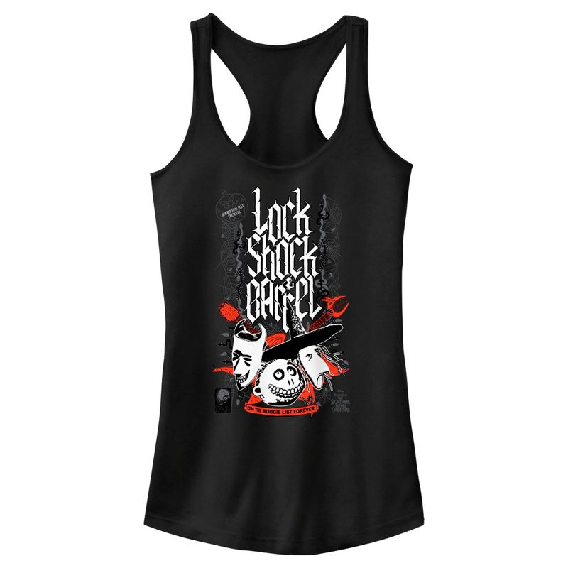 Juniors Womens The Nightmare Before Christmas Boogie's Boys Stencil Racerback Tank Top, 1 of 6