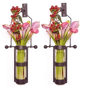 Danya B Wall Mount Hanging Glass Cylinder Vase Set with Metal Cradle and Hook - 1 of 4