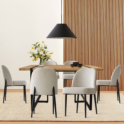 7-Piece Modern Dining Set for 6,Rectangular Wood Dining Table & 6 Upholstered Linen Armless Dining Chairs for Dining Room,Farmhouse-Maison Boucle