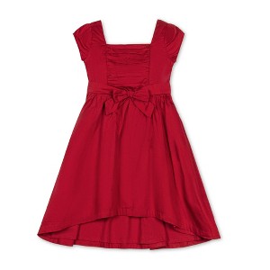 Hope & Henry Girls' Organic Cap Sleeve High Low Sateen Party Dress, Red Sateen, 8 - 1 of 4