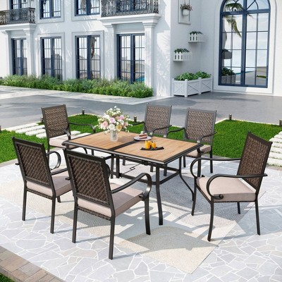 7pc Patio Set with Table & Wicker Rattan Chairs with Cushions - Captiva Designs