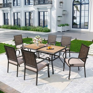 7pc Patio Set with Table & Wicker Rattan Chairs with Cushions - Captiva Designs - 1 of 4