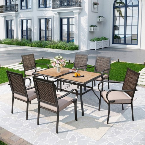 7pc Patio Set with Table & Wicker Rattan Chairs with Cushions - Captiva Designs - image 1 of 4