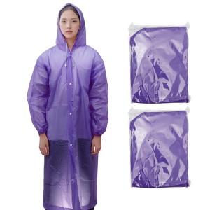 Unique Bargains Waterproof Reusable Rain Ponchos with Hood and Drawstring for Men and Women EVA 2 Pcs - 1 of 4