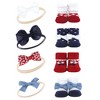 Hudson Baby Infant Girl 16Pc Headband and Socks Giftset, Red Navy Flower, One Size - 2 of 2