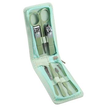 Unique Bargains Stainless Steel Zipper Manicure Nail Clippers Pedicure Tools Green 7 in 1 Set