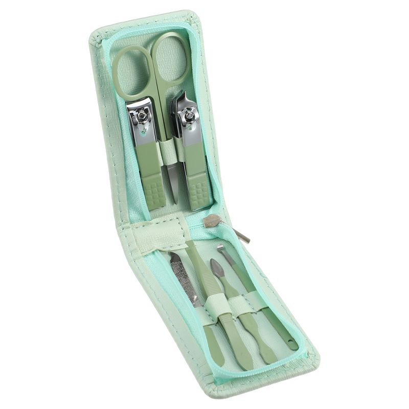 Unique Bargains Stainless Steel Zipper Manicure Nail Clippers Pedicure Tools Green 7 in 1 Set, 1 of 7