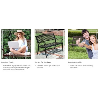 Simone 40" Antique Bronze Cast Aluminum Patio Bench