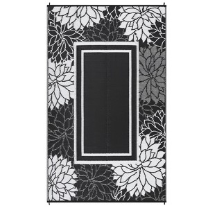 8 x 10 ft Plastic Black and White Rectangular Beach Front Porches Patio Picnic RV Camping Garage Modern Flower Printed Area Rug - 1 of 4