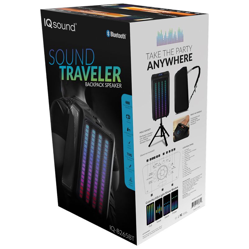 IQ Sound® Sound Traveler 20-Watt-Continuous-Power Portable Backpack Speaker with Wired Microphone and Remote, 2 of 11