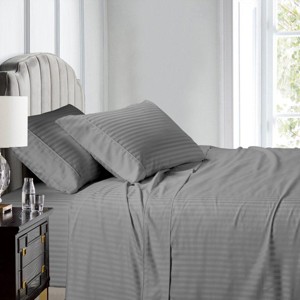 Egyptian Linens Top Split (Flex) King Sheet Set Luxury 608 Thread Count Damask Stripe - 1 of 4
