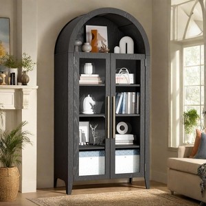 Arched Display Cabinet, 5-Tier Arched Bookcase with Glass Doors & Adjustable Shelves for Living Room, Dining Room & Kitchen - 1 of 1