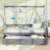 Tangkula Twin Size House Bed w/ Trundle Roof & Safety Guardrail Wood Slat Support Gray - 4 of 4