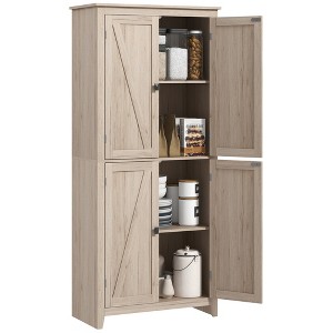 Gulches 71.75"H Freestanding 4-Door Kitchen Pantry - 4-Tier Storage, Adjustable Shelves, Painted Wood, Natural, 31.5"W x15.75"D - 1 of 4