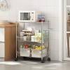 3-Tier Metal Rolling Cart w/ Wheels, Wire Shelves & Baskets - Utility Cart w/ Handle for Kitchen/Bathroom/Office/Laundry - 2 of 4