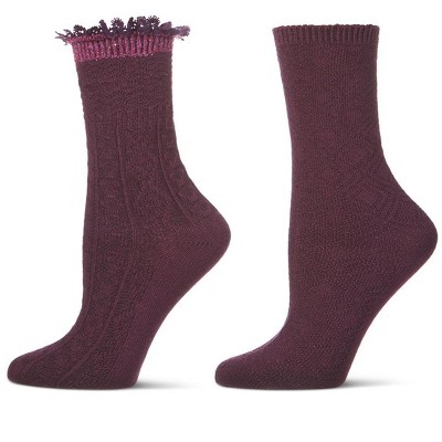 Memoi Women's 2 Pair Pack Diamond Trail Crew Socks Blackberry Wine 9-11