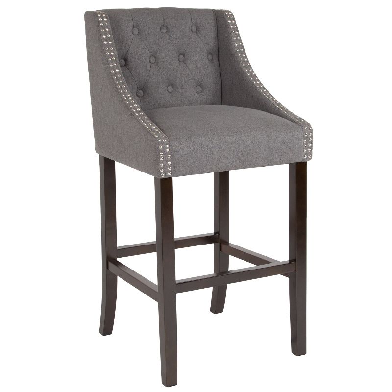 Emma and Oliver 30"H Transitional Tufted Upholstered Walnut Barstool-Accent Nails, 1 of 13