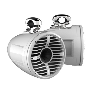 Wet Sounds REV 12 HD 12" Horn Loaded Compression Driver Tower Speakers with XW Grills & Stainless MINI Swivel Clamps, 400 Watts RMS, White, Pair