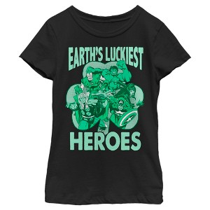 Girl's Marvel Avengers St. Patrick's Day Earths Luckiest Heroes T-Shirt - 1 of 4
