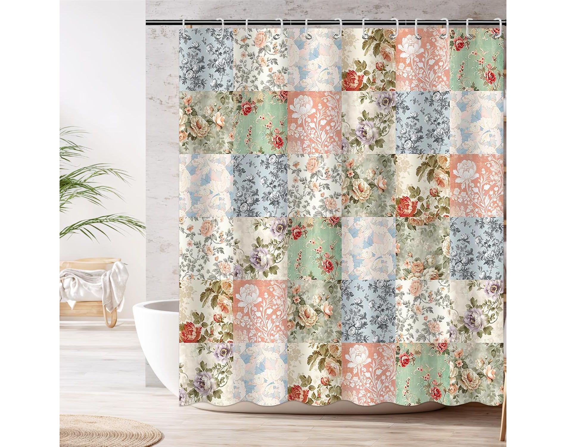 Shower Curtains for Bathroom, Boho Shower Curtain, Vintage Boho Pink Floral Bathroom Decor Bath Curtain 70.8x70.8 Inch