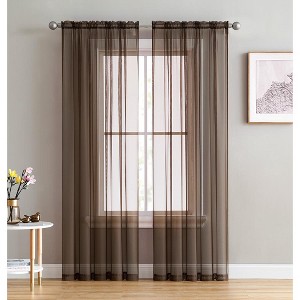 HLC.ME Sheer Voile Transparent Window Treatment Rod Pocket Curtain Panels - Set of 2 - 1 of 4