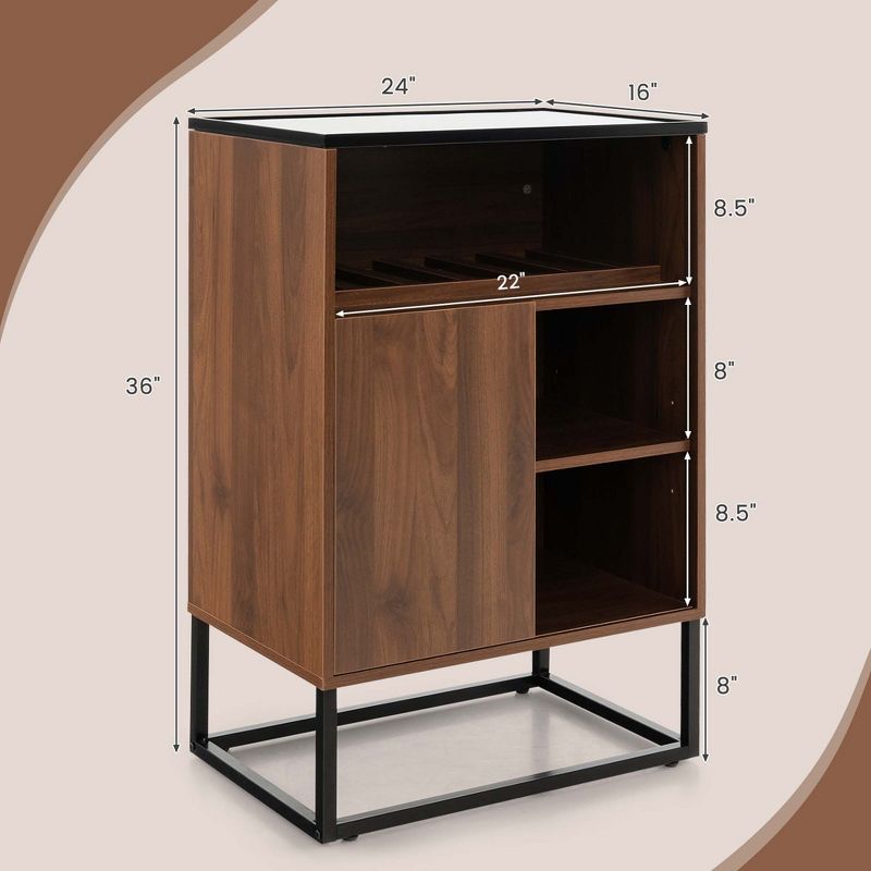 Costway Wine Storage Cabinet Buffet Sideboard with Adjustable Shelf & Sliding Door Kitchen, 4 of 11
