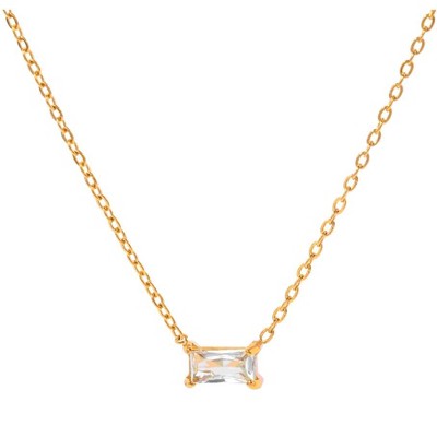 Hollywood Sensation 18K Gold Plated Sterling Silver Necklace with Emerald-Cut Cubic Zirconia Pendant 15.5 Inches Gold