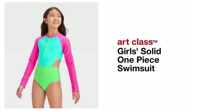 Girls&#39; Solid One Piece Swimsuit - art class&#8482;, 2 of 5, play video