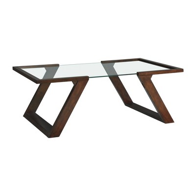 Rectangular Kai Coffee Table Dark Espresso - Picket House Furnishings: Modern Rubberwood Base, Tempered Glass Top