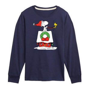 Boys' - Peanuts - Snoopy & Woodstock House Sleigh Long Sleeve Graphic T-Shirt - 1 of 4