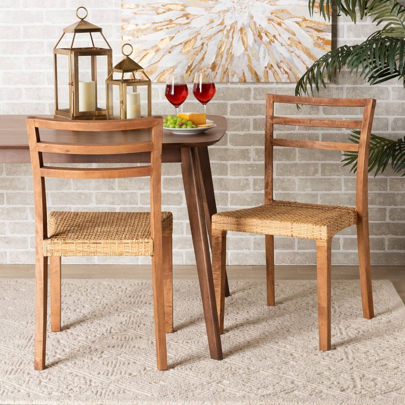 2pc ArthurWood and Rattan Dining Chair Set Natural/Walnut - bali & pari: Solid Mango Frame, No Assembly Required, 3 of 11