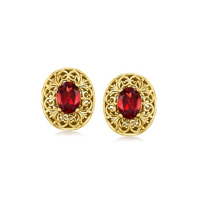 Ross-Simons 2.00 ct. t.w. Garnet Scrollwork Earrings in 18kt Gold Over Sterling