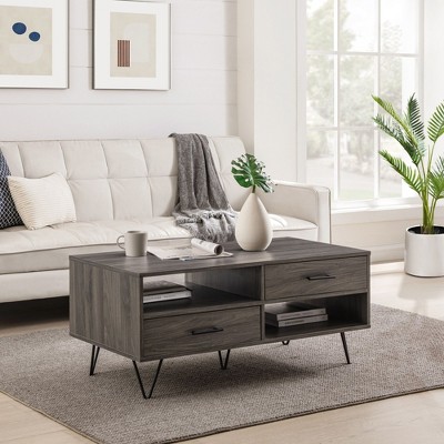 NicBex Modern Minimalist Coffee Table with Storage & Hairpin Legs Ready-to-Assemble for Living Room or Office