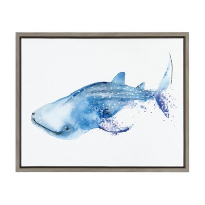 18" x 24" Sylvie Whale Shark Framed Canvas Art Gray - Kate and Laurel