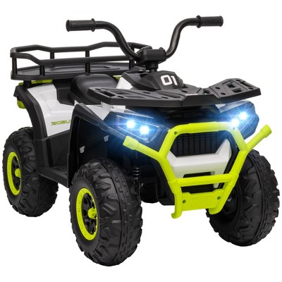 Qaba 12V Kids ATV, Battery Powered 4 Wheeler Quad w/ Spring Suspension Wheels, Rear Storage Basket, Lights, Music, Green